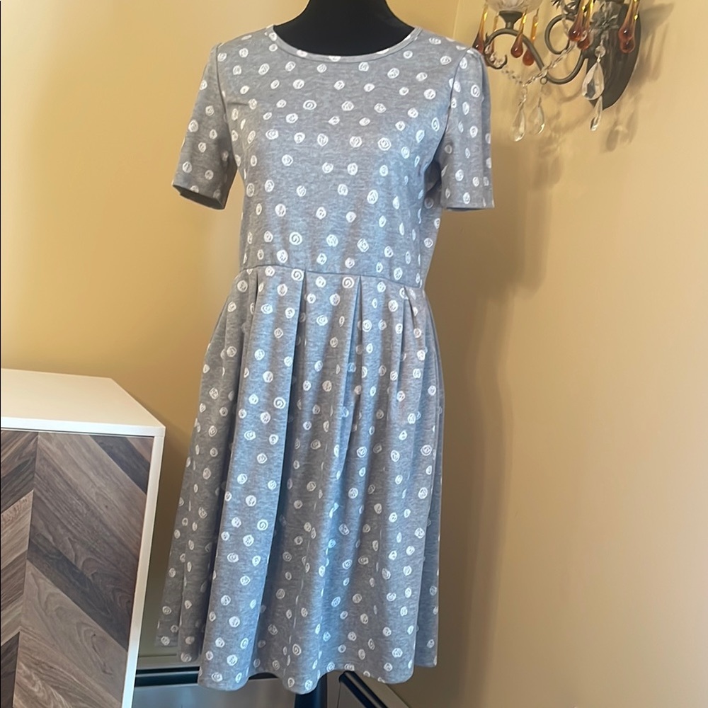 LuLaRoe Gray and White Polka Dot Midi Dress
